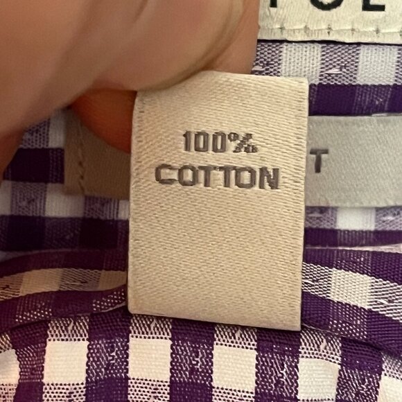 Perry Ellis Long Sleeved Button Down Purple Gingham Cotton Men's Shirt Size Med - Picture 6 of 6
